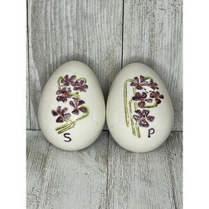 Vintage Ceramic Egg Shaped Salt & Pepper Shakers Lilacs Violets